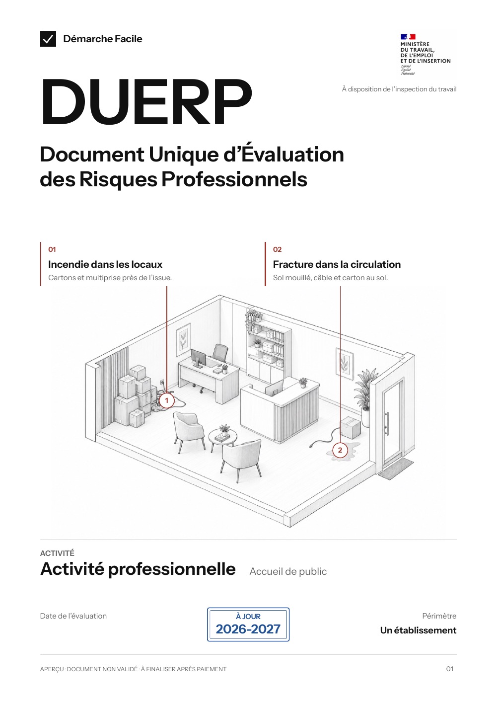 La page de garde d’un DUERP Démarche Facile